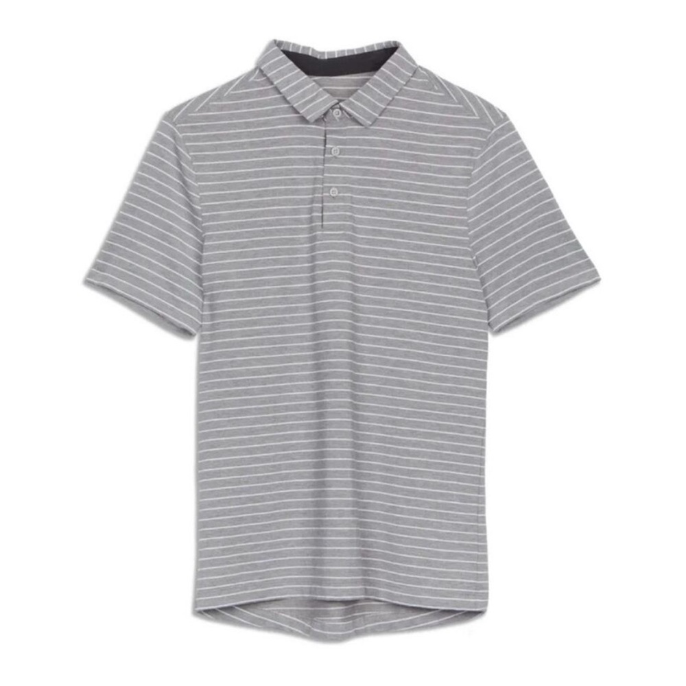 Lululemon Men's Large Chip Shot Short Sleeve Gray White Evolution Polo